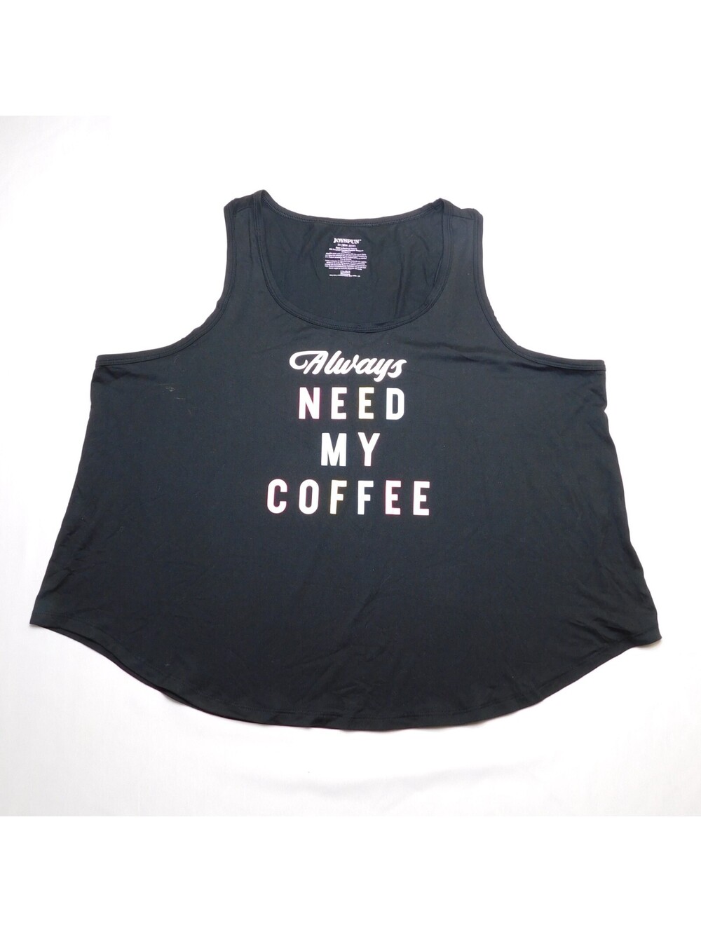 Joyspun Women's Plus Size 2X Always Need My Coffee Sleep Tank Top Black